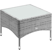 Polyrattan Beistelltisch | Grau | 58x58x42cm | Glasplatte | Aluminiumfüße